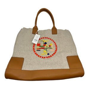 Tory Burch Ella Embroidered Tote ~ Natural Canvas ~ NWT